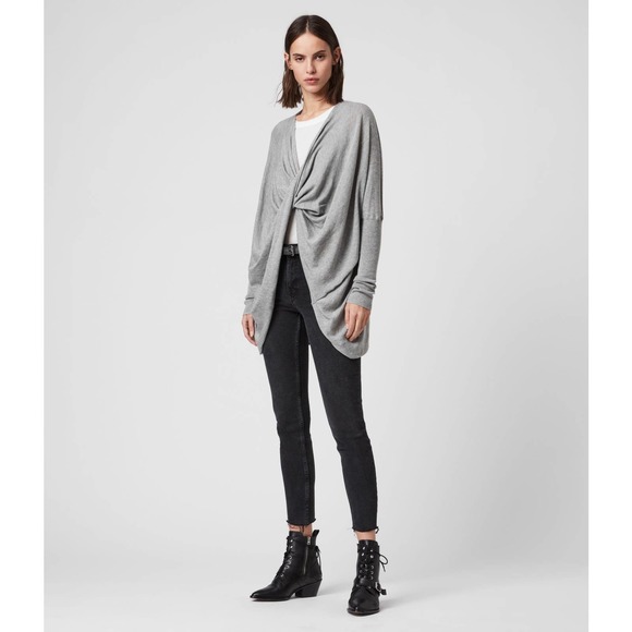 All Saints Sweaters - ALLSAINTS Sweater Womens 8 Gray Itat Shrug Long Sleeve Twist Pullover Cardigan
